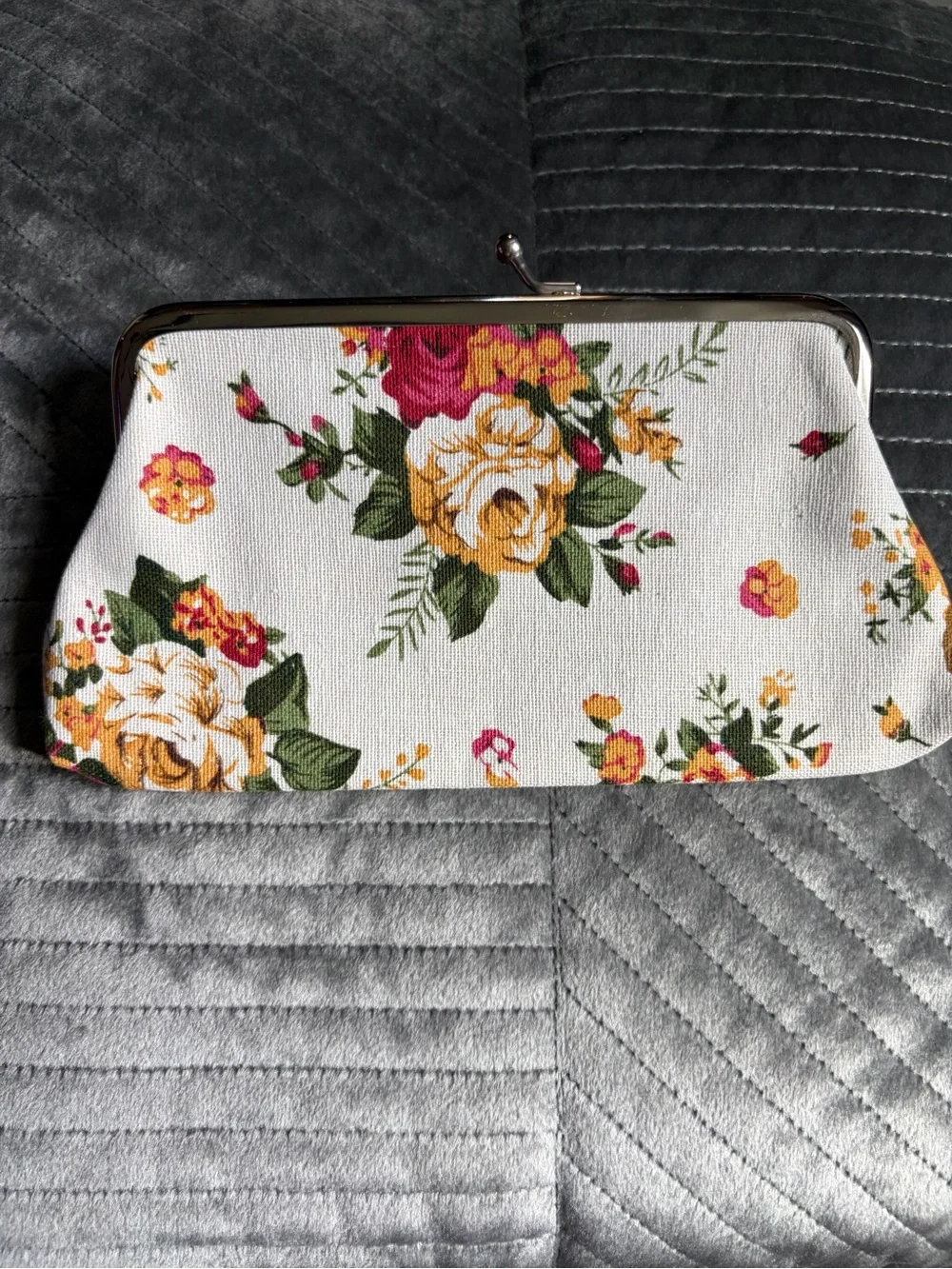 Floral Vintage- style Snap-Top Clutch - Yellow & Pink Floral